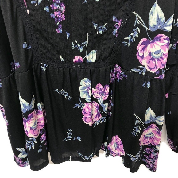STYLE & CO Black Floral Ruffle Sleeve Boho Top XL - Picture 7 of 16